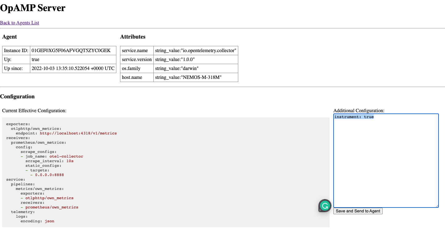OpAMP サーバー上のサービス設定